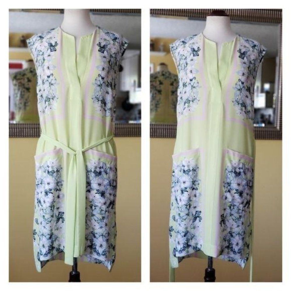 BCBGMAXAZRIA Elizabet Short Sleeve Floral Print Belted Summer Dress Size Small